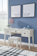 Robbinsdale Antique White Vanity With Stool - Ella Furniture