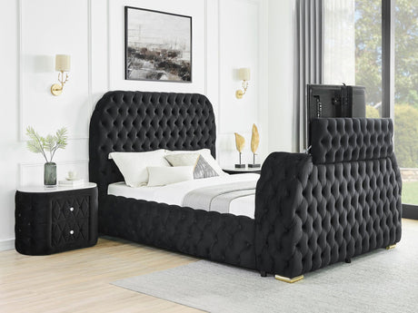 Natalia Black Upholstered Tufted Panel Queen Bed