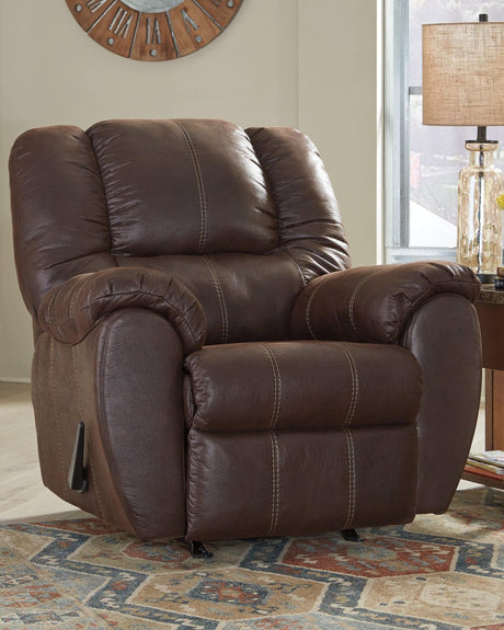 Mcgann Walnut Faux Leather Recliner - Ella Furniture