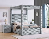 Annabelle Gray Upholstered Tufted Canopy Panel Queen Bed