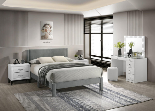 Lucia Light Gray Upholstered Platform Queen Bed