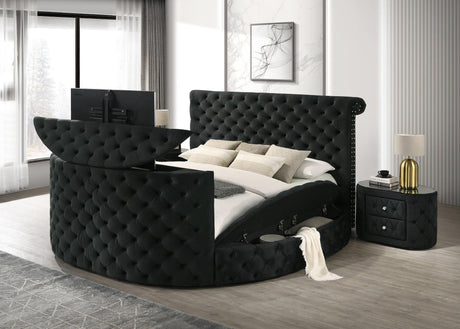 Voltare Black Upholstered Tufted Panel Queen Bed