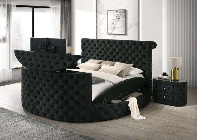 Voltare Black Upholstered Tufted Panel Queen Bed