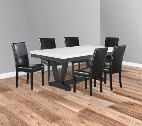 Vance White Black Marble Rectangular Dining Room Set