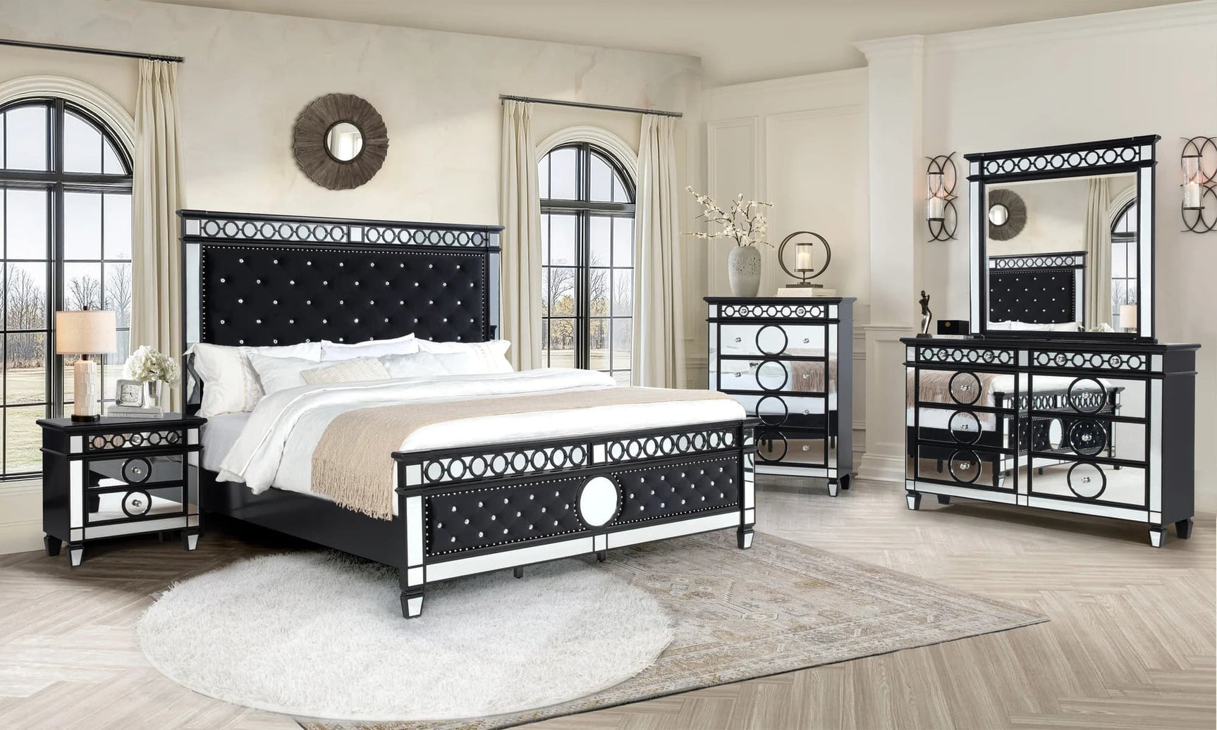Baron Silver Black Upholstered Tufted Panel Bedroom Set