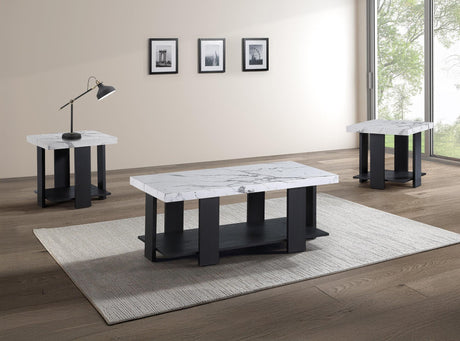 Boris Black White Faux Marble Coffee Table Set