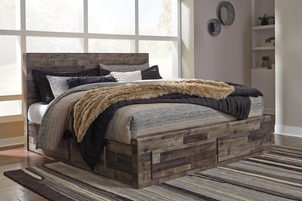 Derekson Multi Gray King Panel Bed With 6 Storage Drawers - Ella Furniture
