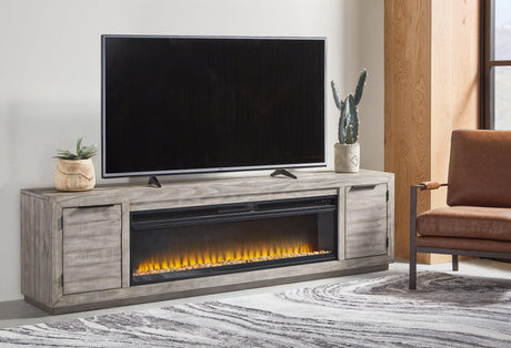 Naydell Gray 92" Tv Stand With Electric Fireplace - Ella Furniture
