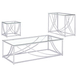 Lille 3-piece Glass Top Coffee End Sofa Table Set Chrome
