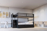Babylon Black Full/Full Bunk Bed w Twin Trundle + Staircase Storage