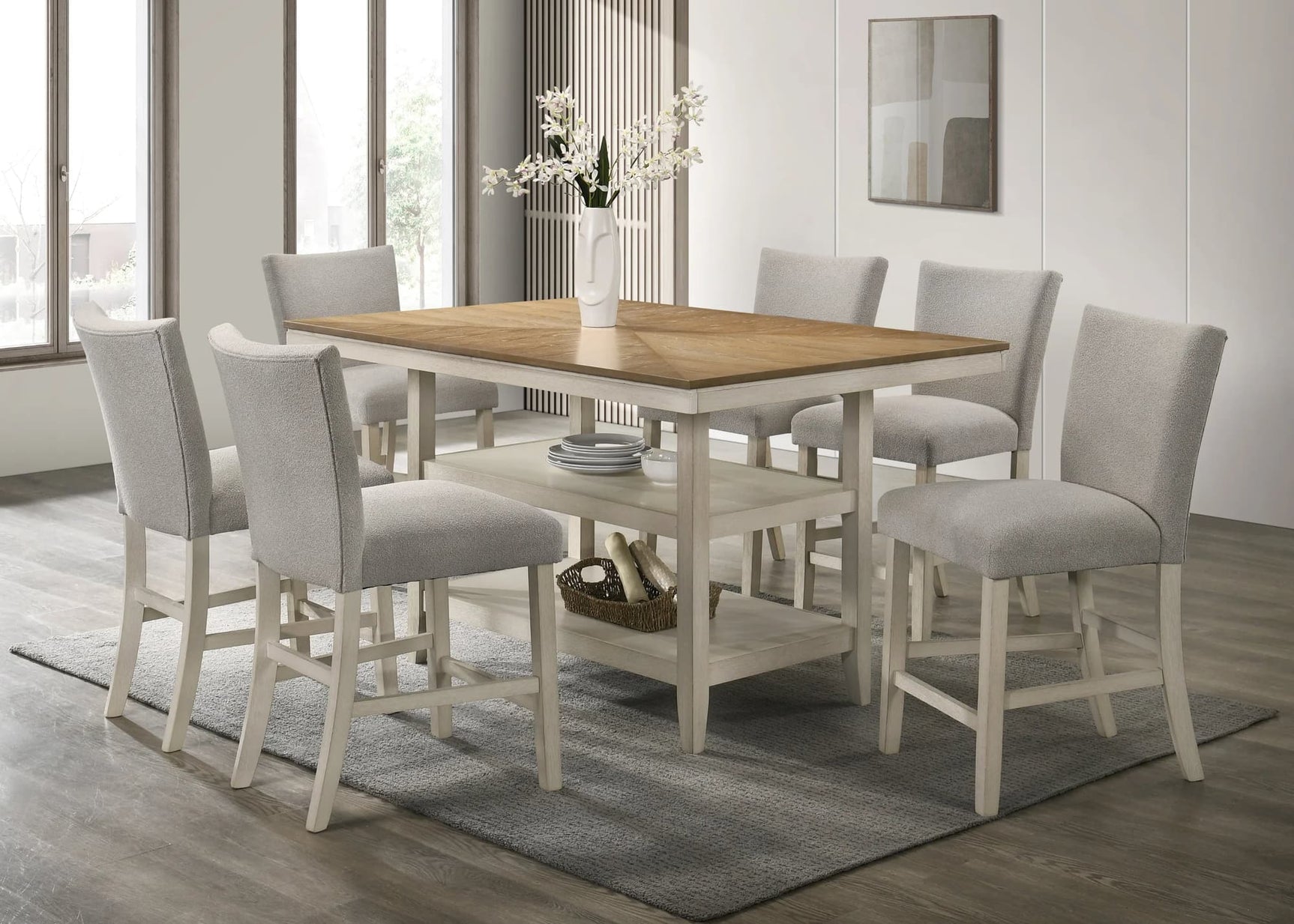 Marton Light Gray Counter Height Table & 6 Chairs