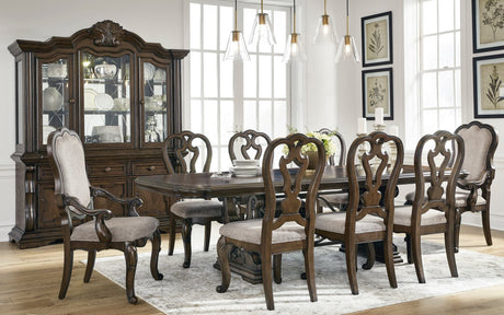 Divine Dark Cherry Pedestal Table + 6 Chairs