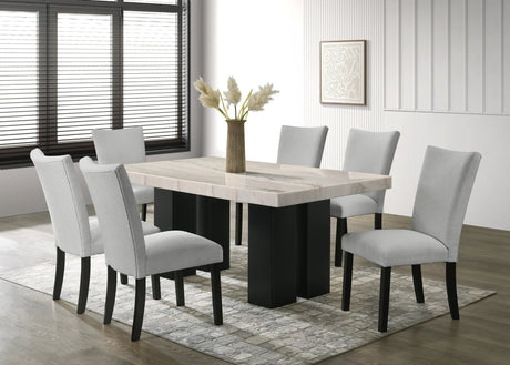 Nola Gray Genuine Marble Table + 6 Chairs