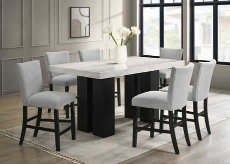 Nola Gray Genuine Marble Counter Height Table + 6 Chairs