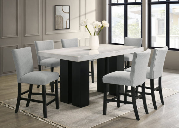 Nola Gray Genuine Marble Counter Height Table + 6 Chairs