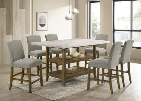 Lola Gray Genuine Marble Counter Height Table + 6 Chairs