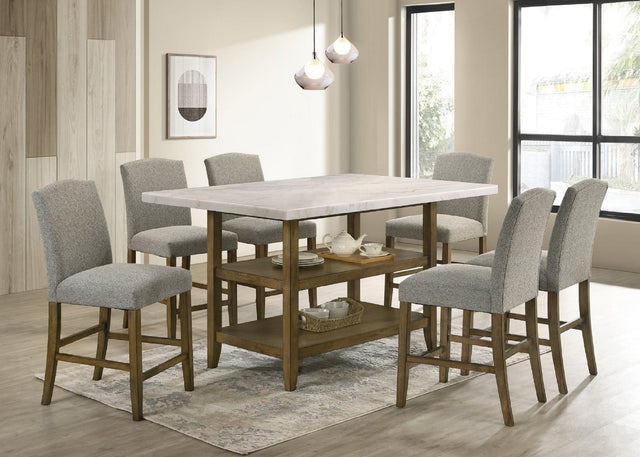 Lola Gray Genuine Marble Counter Height Table + 6 Chairs