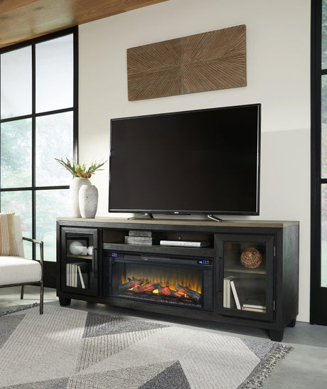Foyland Black/brown 83" Tv Stand With Electric Fireplace - Ella Furniture