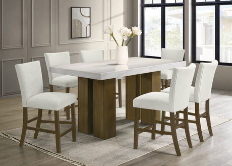 Capri Brown White Genuine Marble Counter Height Table + 6 Chairs