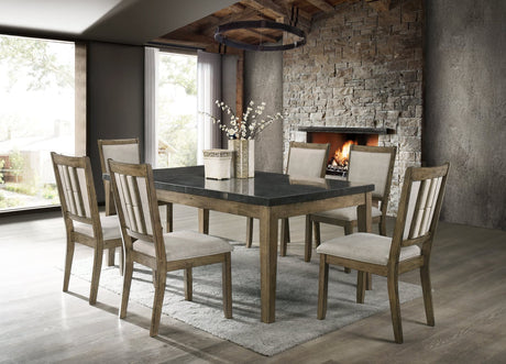 Melstone Brown Genuine Marble Table + 6 Chairs