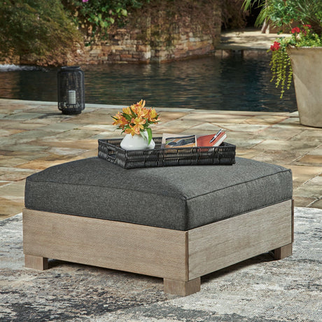 Citrine Park Brown/charcoal Outdoor Ottoman With Cushion - Ella Furniture