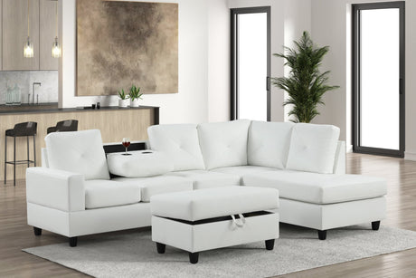 Rocket White PU Reversible Sectional with Ottoman