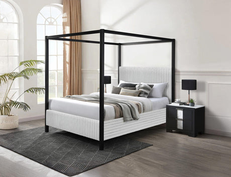 Cora Light Gray Upholstered Canopy King Bed