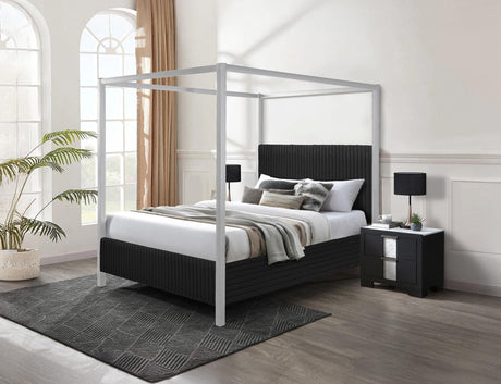Cora Black Upholstered Canopy King Bed