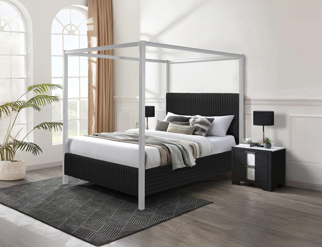 Cora Black Upholstered Canopy King Bed