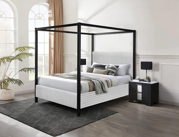 Cora Light Gray Upholstered Canopy Queen Bed