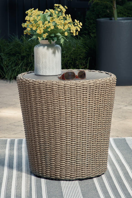 Danson Beige Outdoor End Table - Ella Furniture