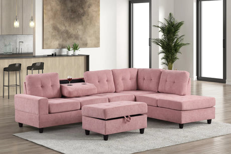 Heights Pink Reversible Sectional + Ottoman