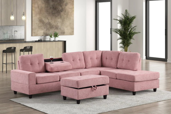 Heights Pink Reversible Sectional + Ottoman