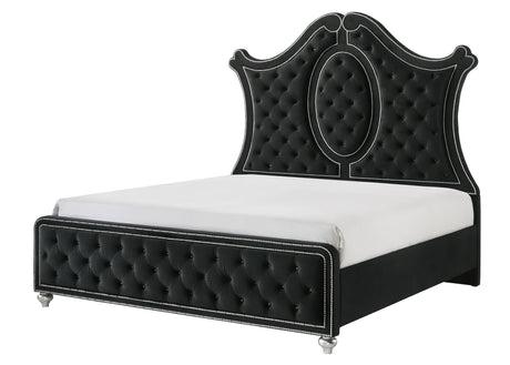 Cameo Black Upholstered Tufted Panel King Bed
