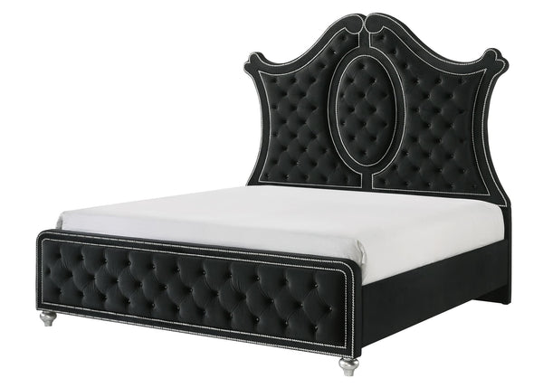 Cameo Black Upholstered Tufted Panel King Bed