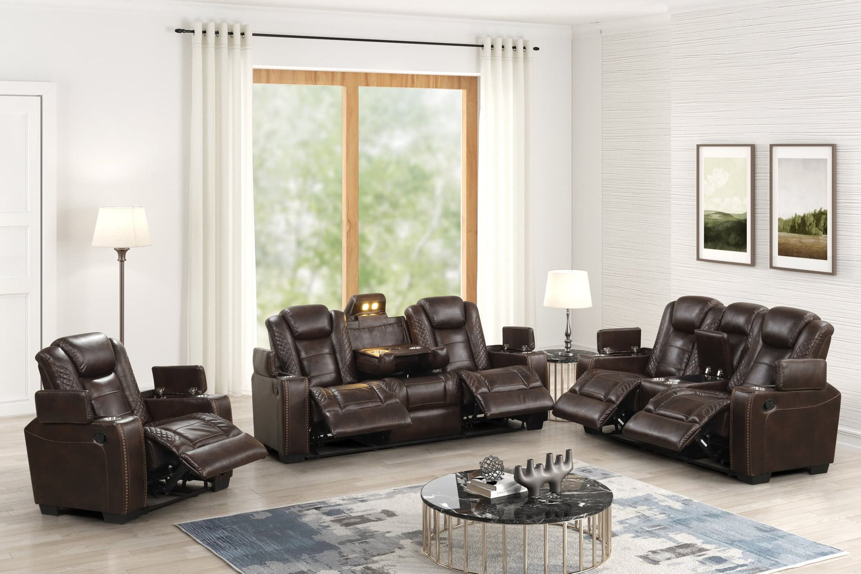 Stefano Brown Leather Gel 3-Piece Reclining Set