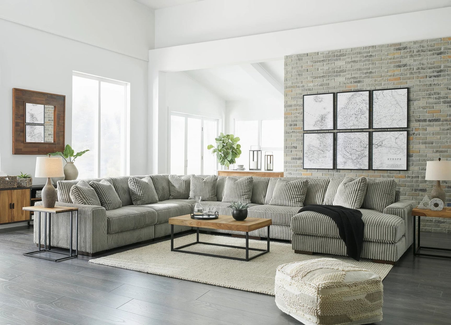 Lindyn Fog Gray Faux Upholstered 6-Piece Sectional RAF Chaise