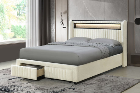 Cupid Beige Upholstered LED Storage Platform Full Bed