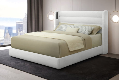 Hero White Upholstered Bluetooth Speaker Platform Queen Bed