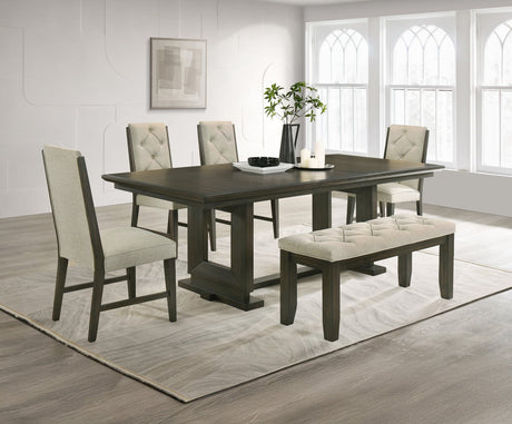 Herbert Gray Upholstered Tufted Rectangular Dining Room Set
