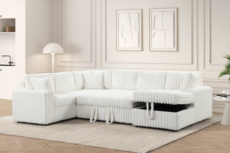 Forever Beige Fabric Sectional With Pull-Out Bed