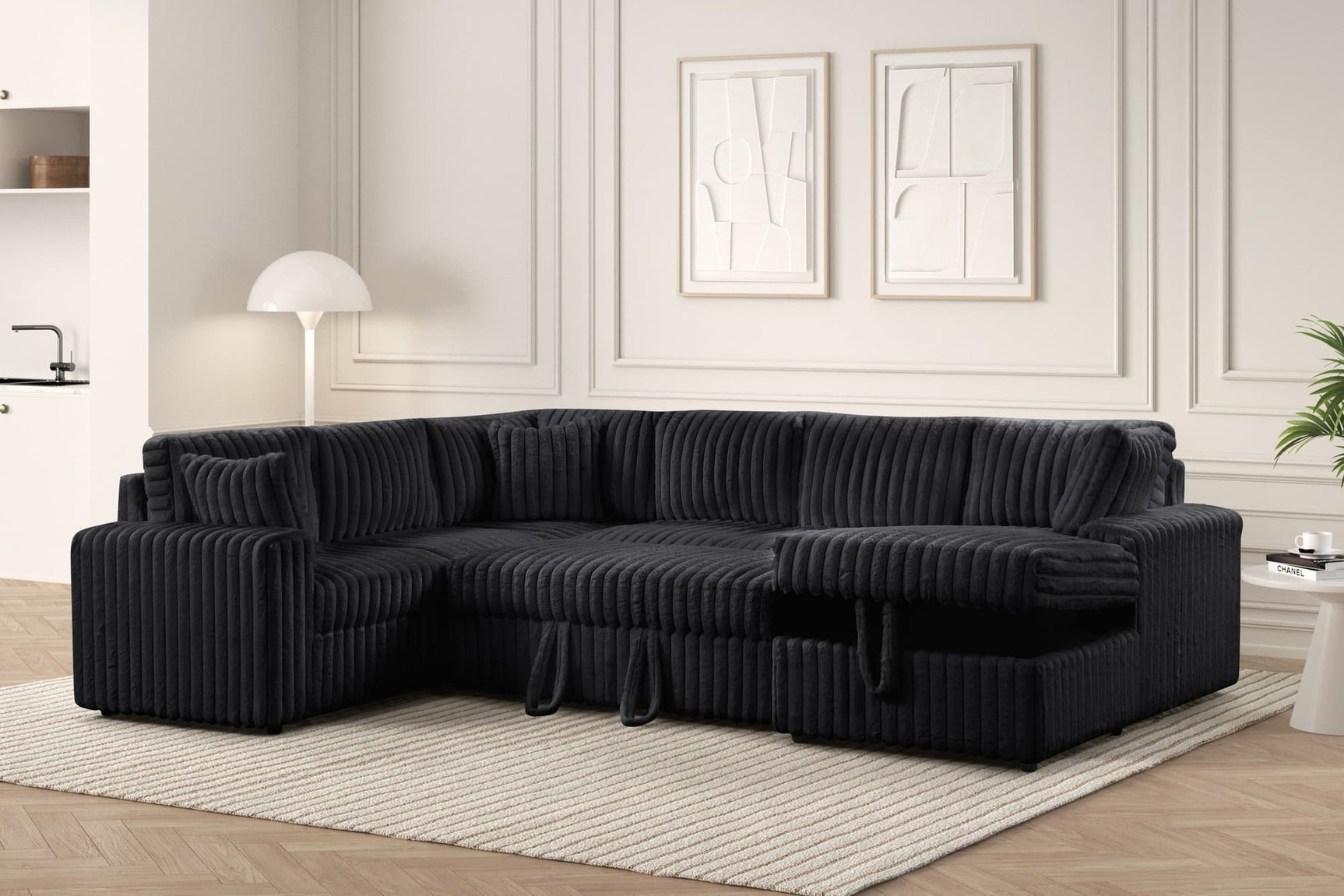 Forever Black Fabric Sectional With Pull-Out Bed