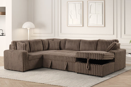 Forever Mocha Fabric Sectional With Pull-Out Bed