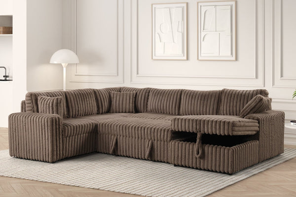 Forever Mocha Fabric Sectional With Pull-Out Bed