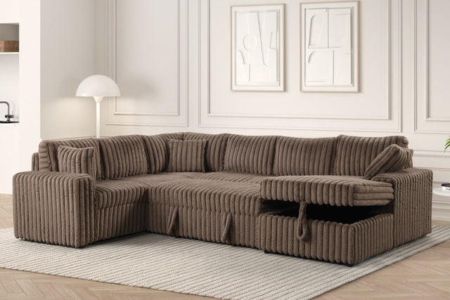 Forever Mocha Fabric Sectional With Pull-Out Bed