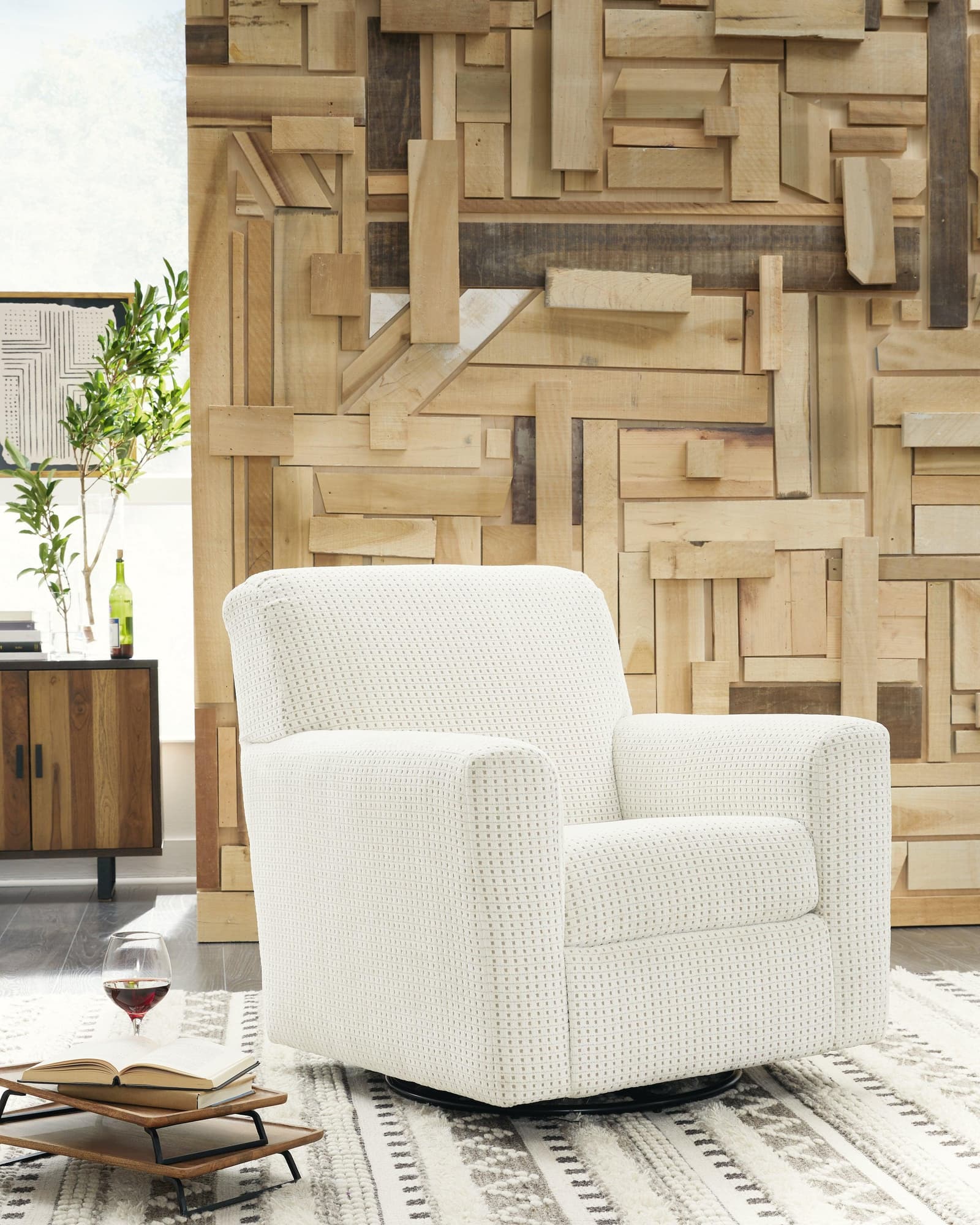 Herstow Ivory Swivel Glider Accent Chair - Ella Furniture