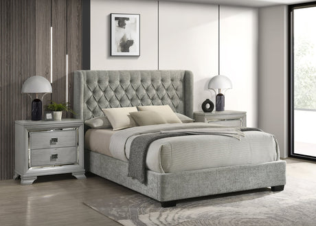 Daphne Light Gray Upholstered Tufted Panel King Bed