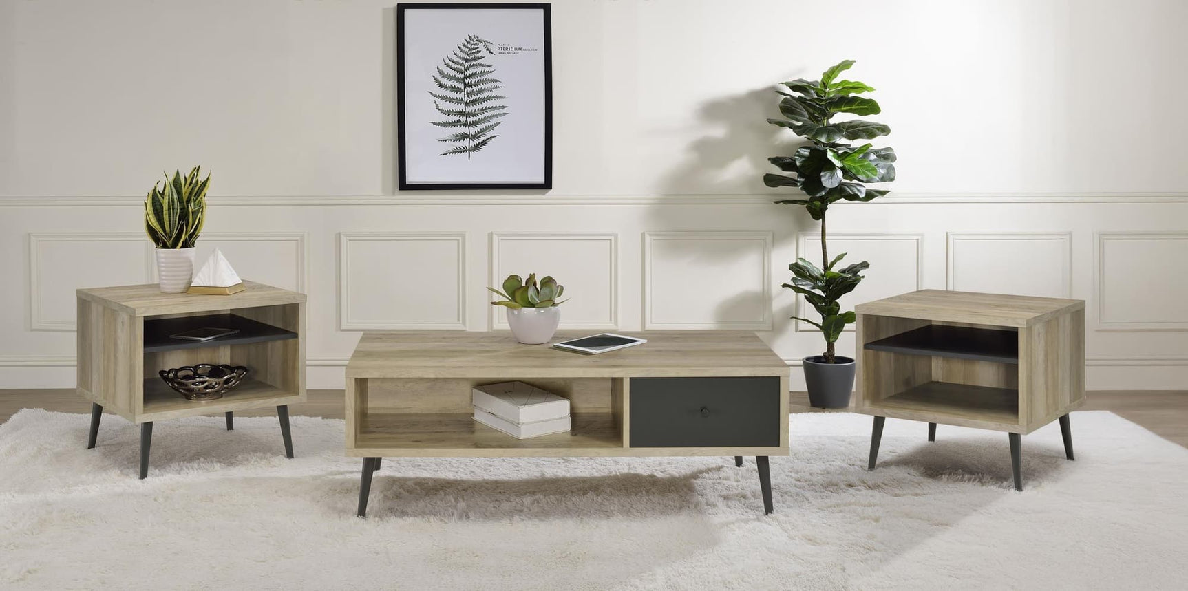 Welsh 3-piece Coffee and End Table Set Distressed Pine