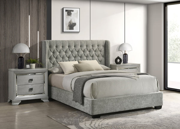 Daphne Light Gray Upholstered Tufted Panel Queen Bed