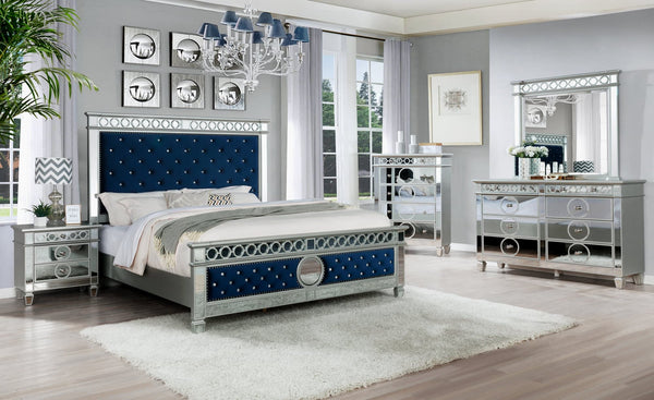 James Silver Upholstered Tufted Panel Bedroom Set
